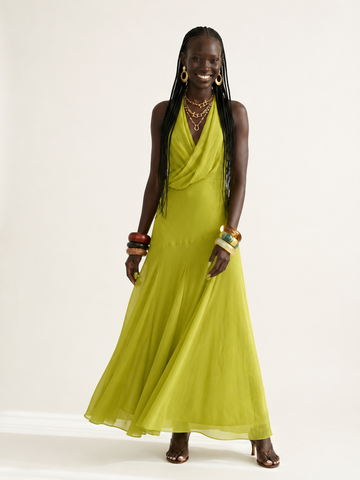 Elegant Halter Pleated Maxi Dress