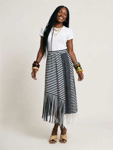 Untamed Striped Tassel Midi Skirt