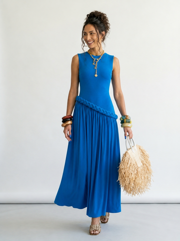 Graceful Braided Pleated Maxi Dress