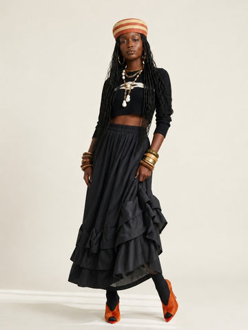 Sovereign Pleated Ruffle Midi Skirt