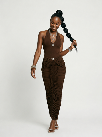 Radiant Halter Ruched Maxi Dress