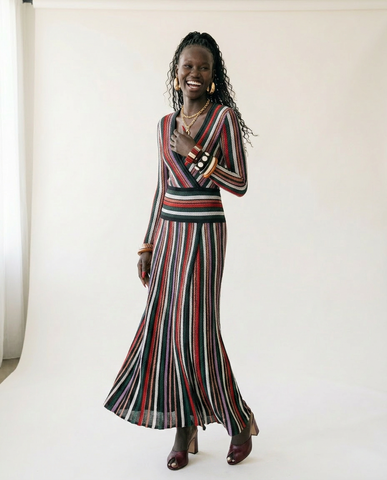 Vibrant Striped Knit Midi Dress