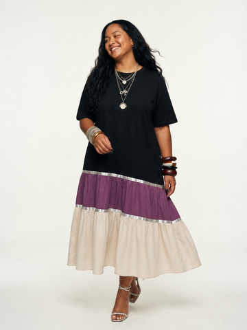 Grounded Patchwork Ribbed Maxi Dress