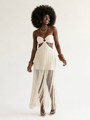 Radiant Tassel Halter Maxi Dress