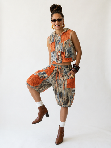 Vibrant Mesh Patchwork Vest Set