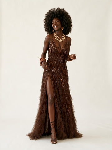 Divine Sequin Tulle Maxi Dress