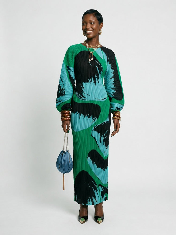 Divine Pleated Hand-Painted Maxi Dress