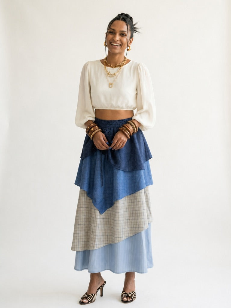 Unique Patchwork Plaid Midi Skirt