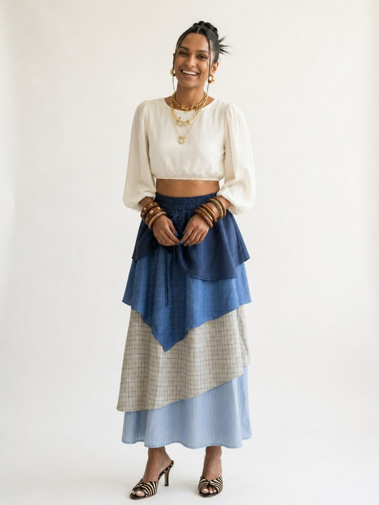 Unique Patchwork Plaid Midi Skirt