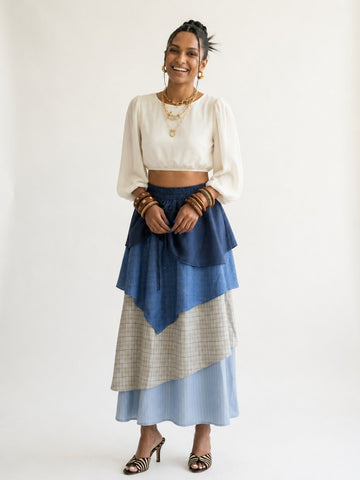 Unique Patchwork Plaid Midi Skirt