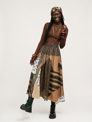 Unique Patchwork Plaid Maxi Skirt
