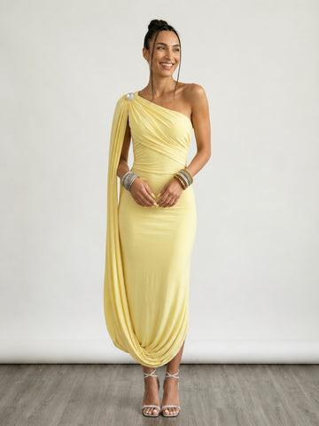Magnetic Crystal One Shoulder Maxi Dress