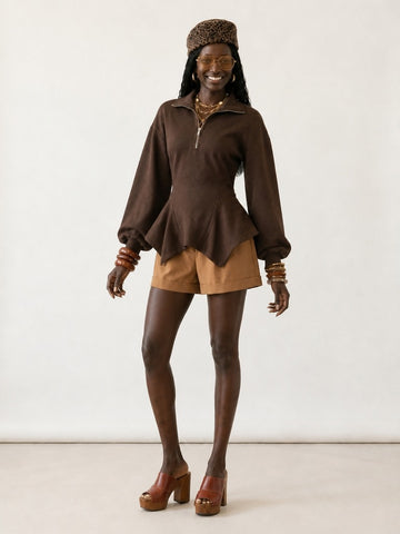 Grounded Ruched Peplum Top