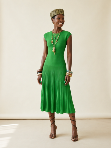 Vibrant Pleated Knit Maxi Dress