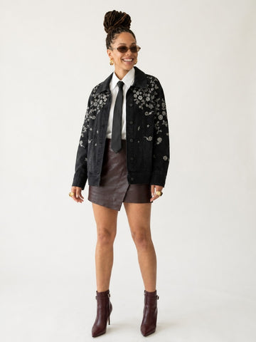 Worthy Embroidered Floral Denim Jacket