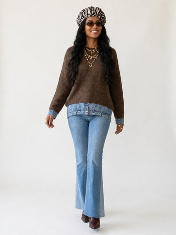 Unique Knit Denim Patchwork Pullover