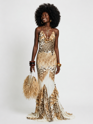 Final Sale Leopard Ruffle Maxi Dress