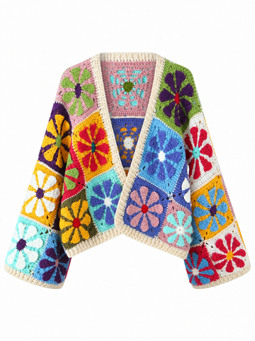 Vibrant Floral Crocheted Cardigan