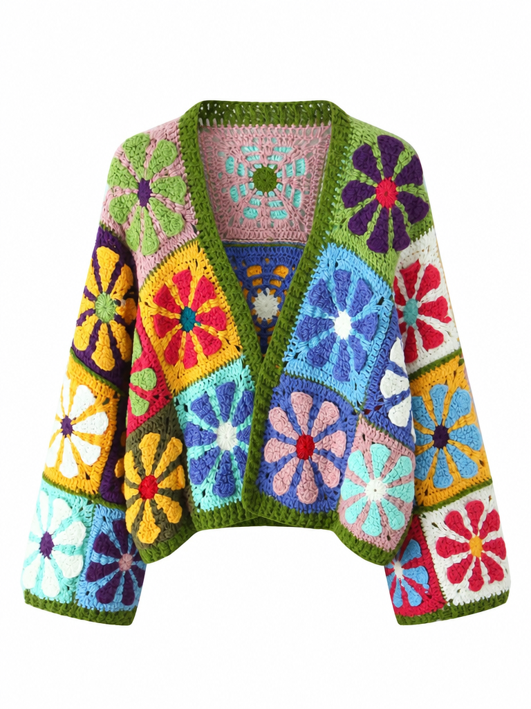 Vibrant Floral Crocheted Cardigan
