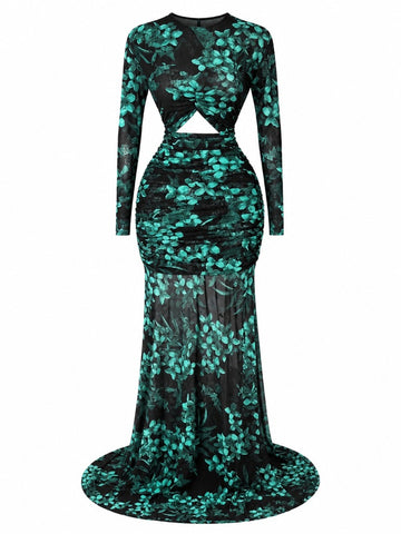 Magnetic Floral Ruched Maxi Dress
