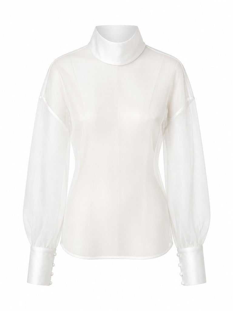 Worthy Sheer Pearl Cuff Blouse