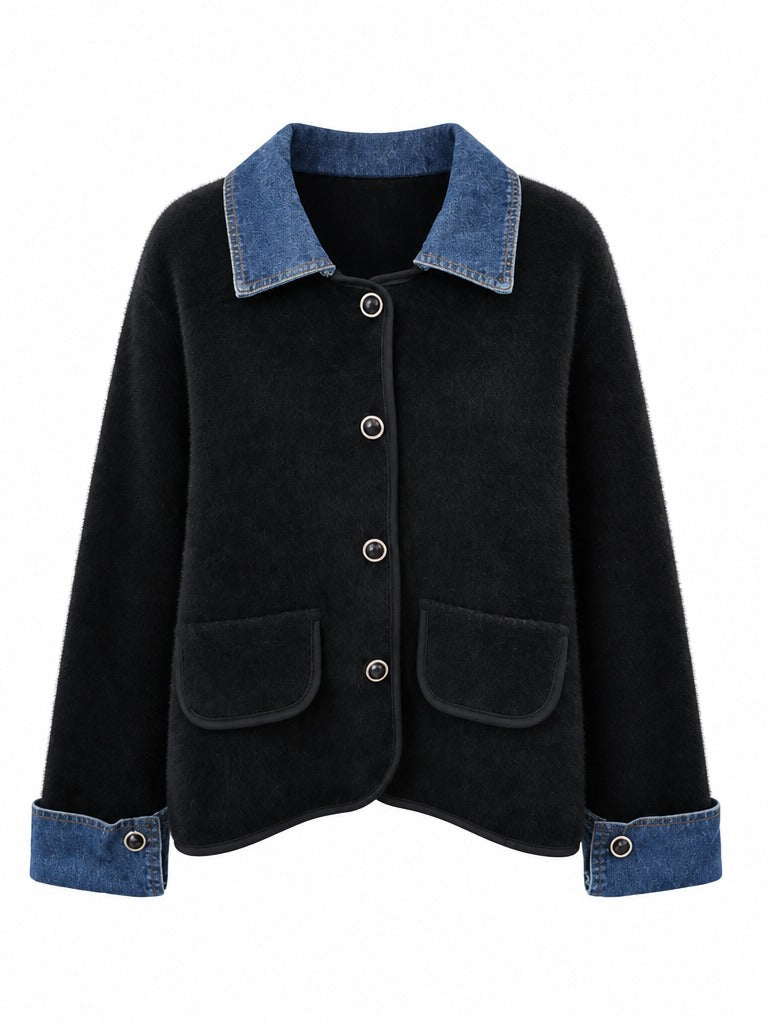 Fearless Denim Colorblock Knit Cardigan