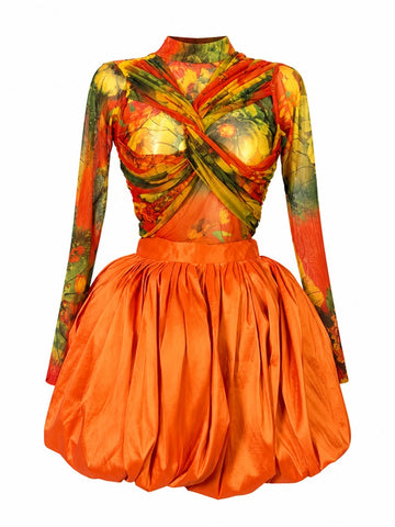 Vibrant Floral Ruched Mini Set