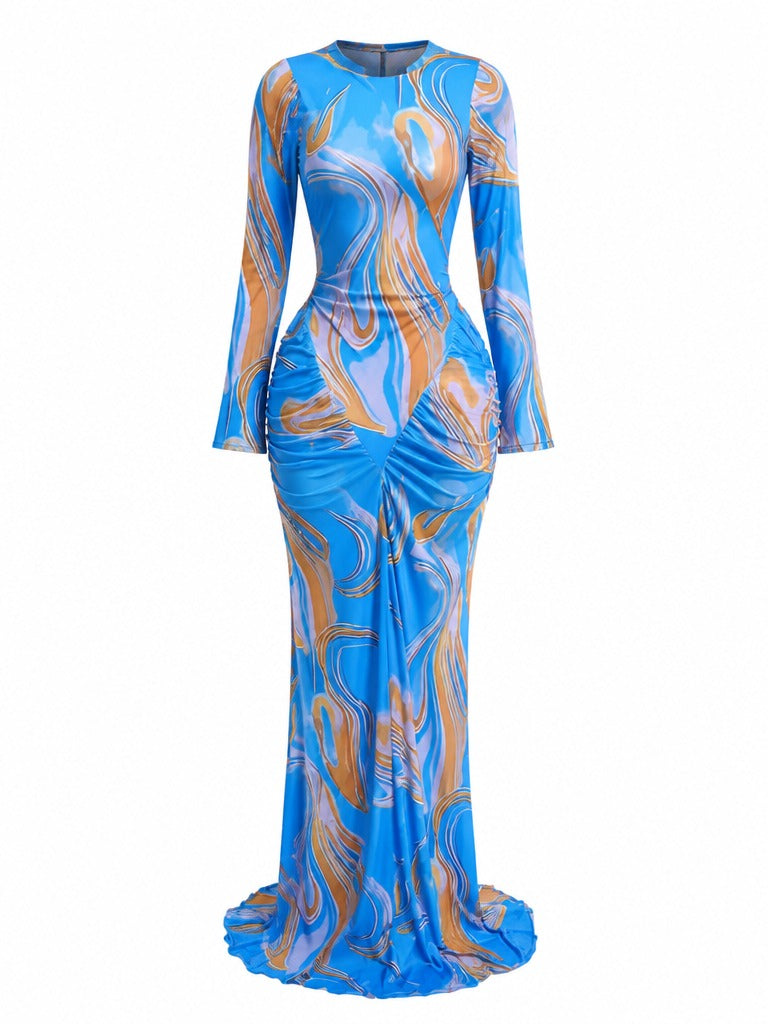 Magnetic Tie Dye Ruched Maxi Dress