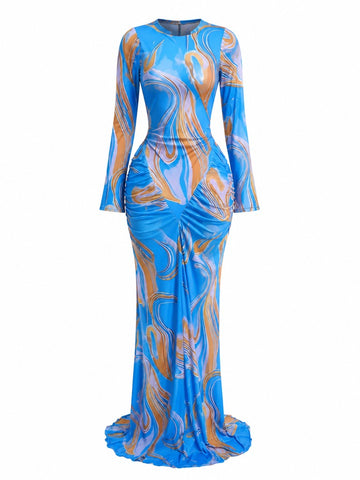 Magnetic Tie Dye Ruched Maxi Dress