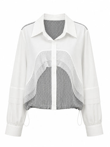 Unique Striped Mesh Blouse