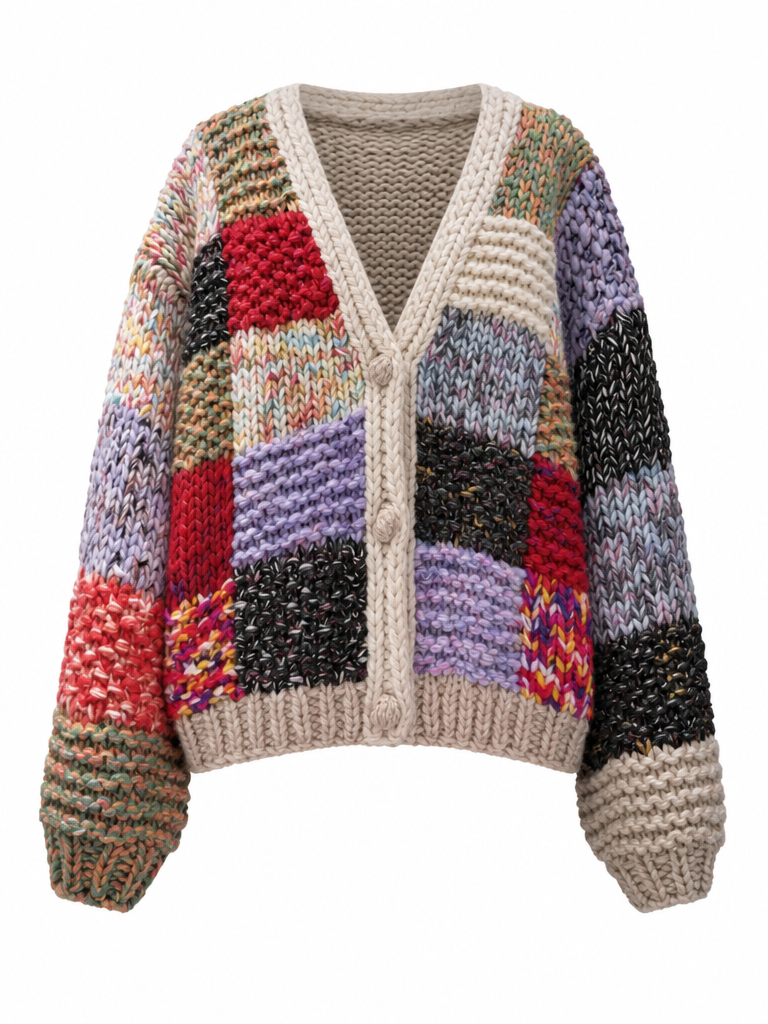 Vibrant Patchwork Knit Cardigan