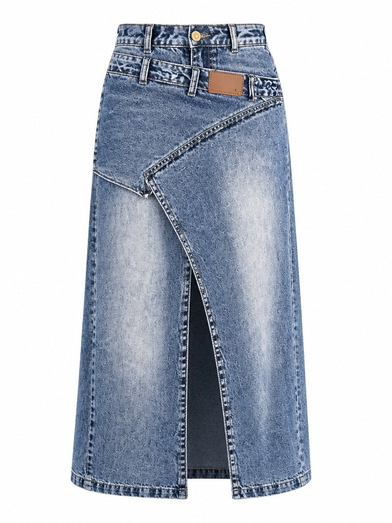 Daring Washed Denim Maxi Skirt