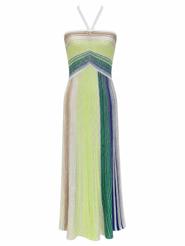 Elegant Striped Halter Knit Maxi Dress