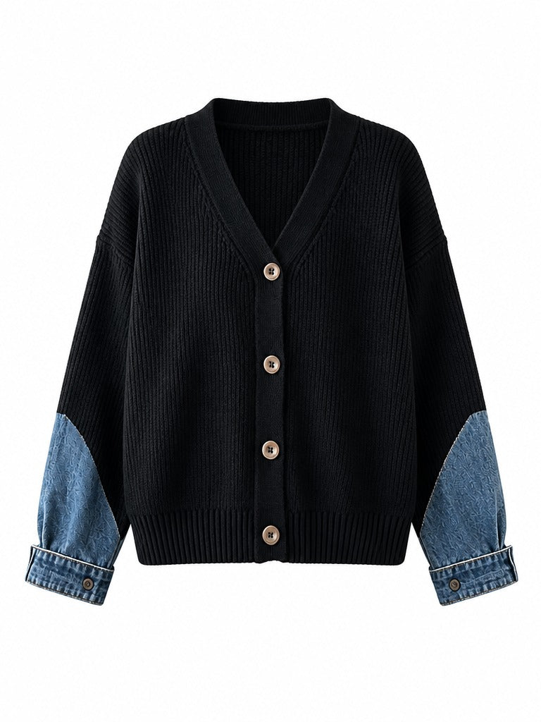 Unique Patchwork Denim Knit Cardigan
