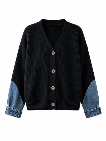 Unique Patchwork Denim Knit Cardigan