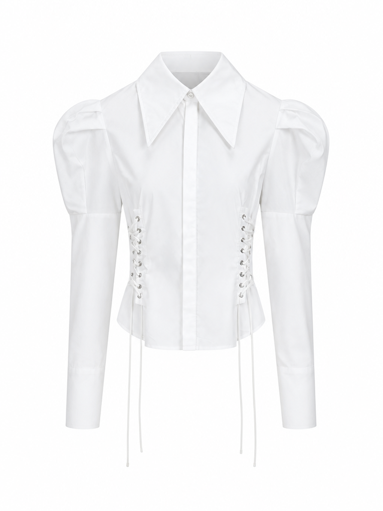 Audacious Puff Sleeve Lace-Up Blouse