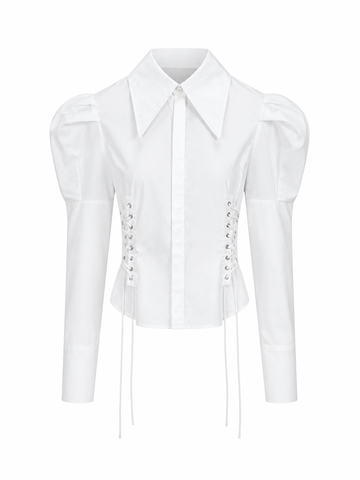 Audacious Puff Sleeve Lace-Up Blouse