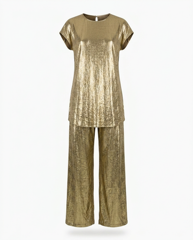 Divine Golden Pleated Two-Piece Set
