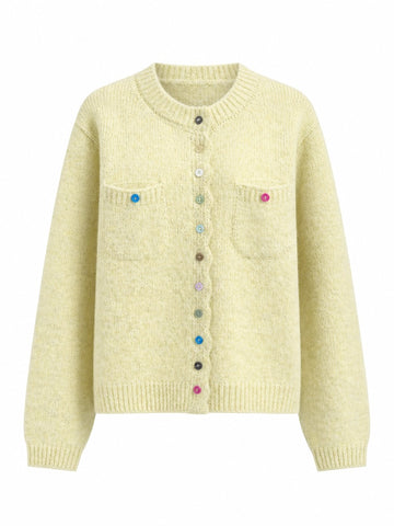 Vibrant Rainbow Buttoned Knit Cardigan