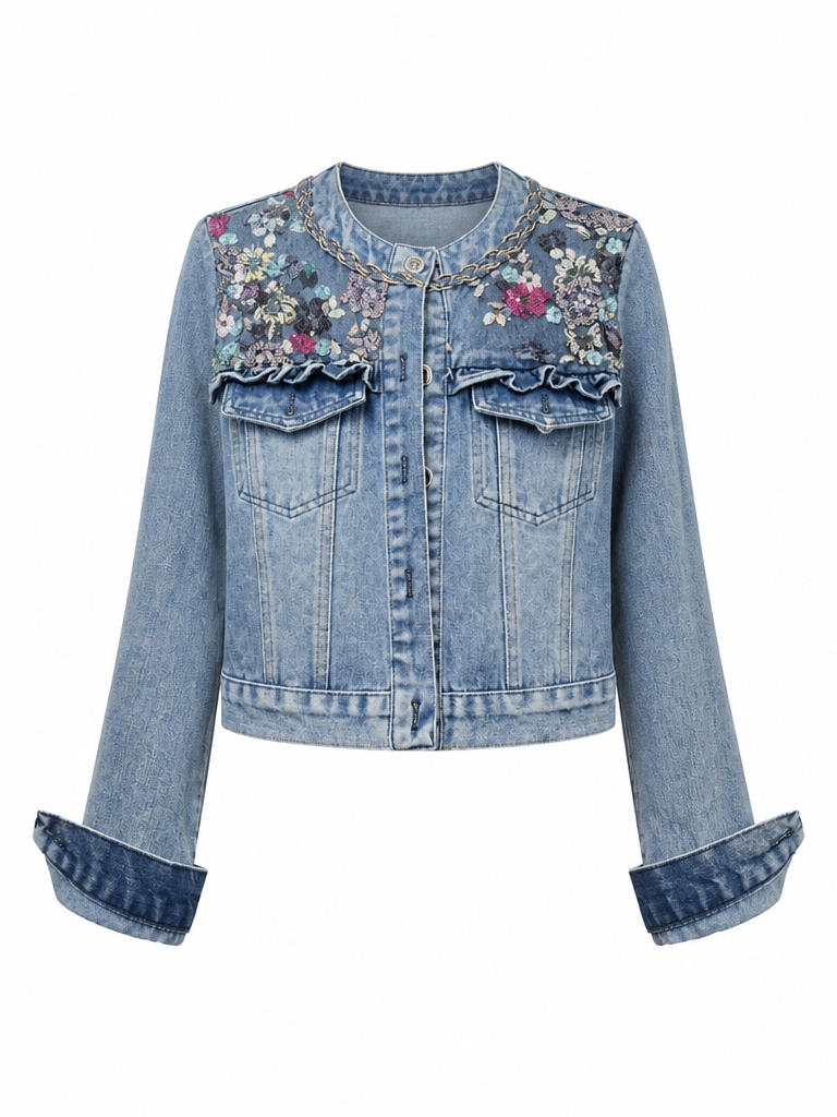 Daring Embroidered Floral Denim Jacket