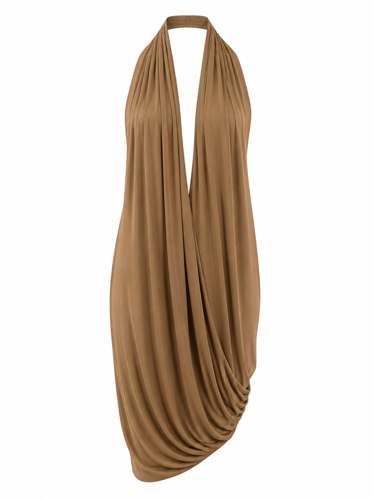 Confident Halter Ruched Maxi Dress