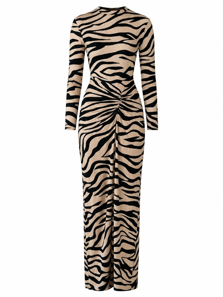 Fierce Zebra Ruched Maxi Dress