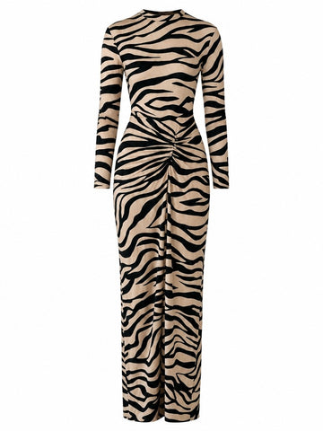 Fierce Zebra Ruched Maxi Dress