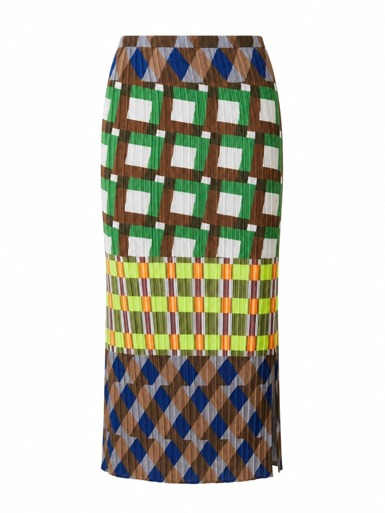 Spirited Plaid Pleated Midi Skirt