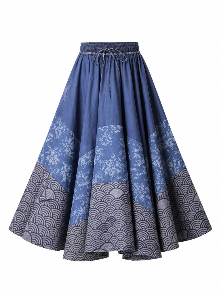 Adventurous Patchwork Denim Maxi Skirt