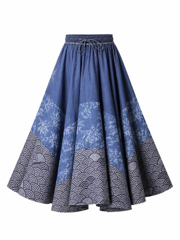 Adventurous Patchwork Denim Maxi Skirt