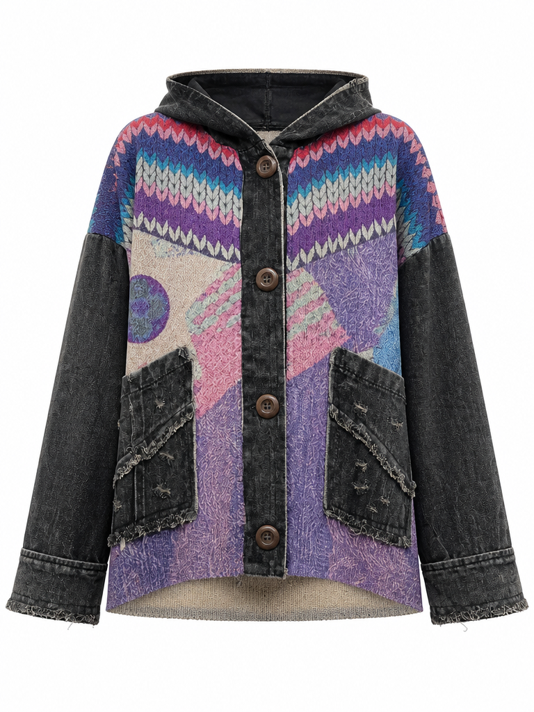 Magnetic Patchwork Knit Denim Jacket