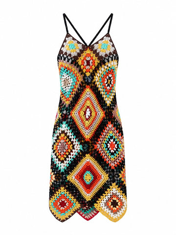 Vibrant Crochet Geometric Maxi Dress