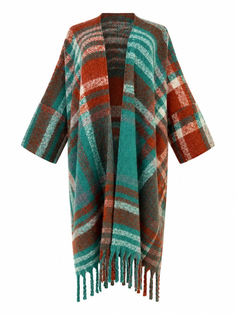Wanderlust Plaid Fringed Kimono