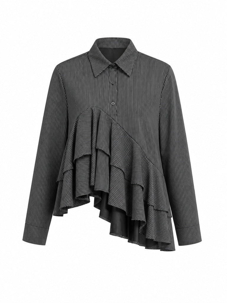 Daring Ruffled Striped Blouse